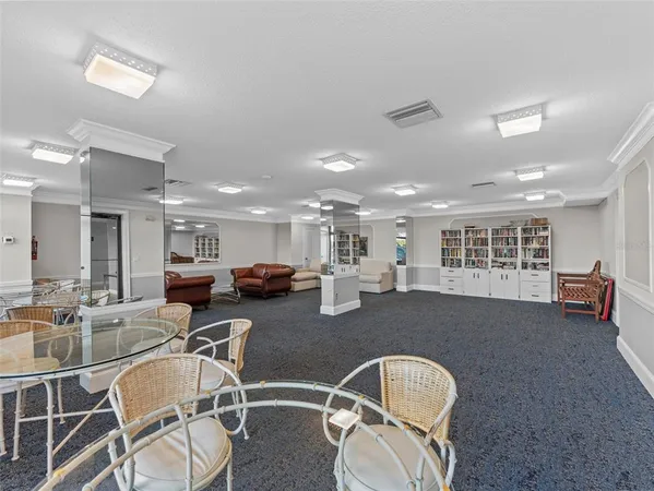 a lobby with furniture