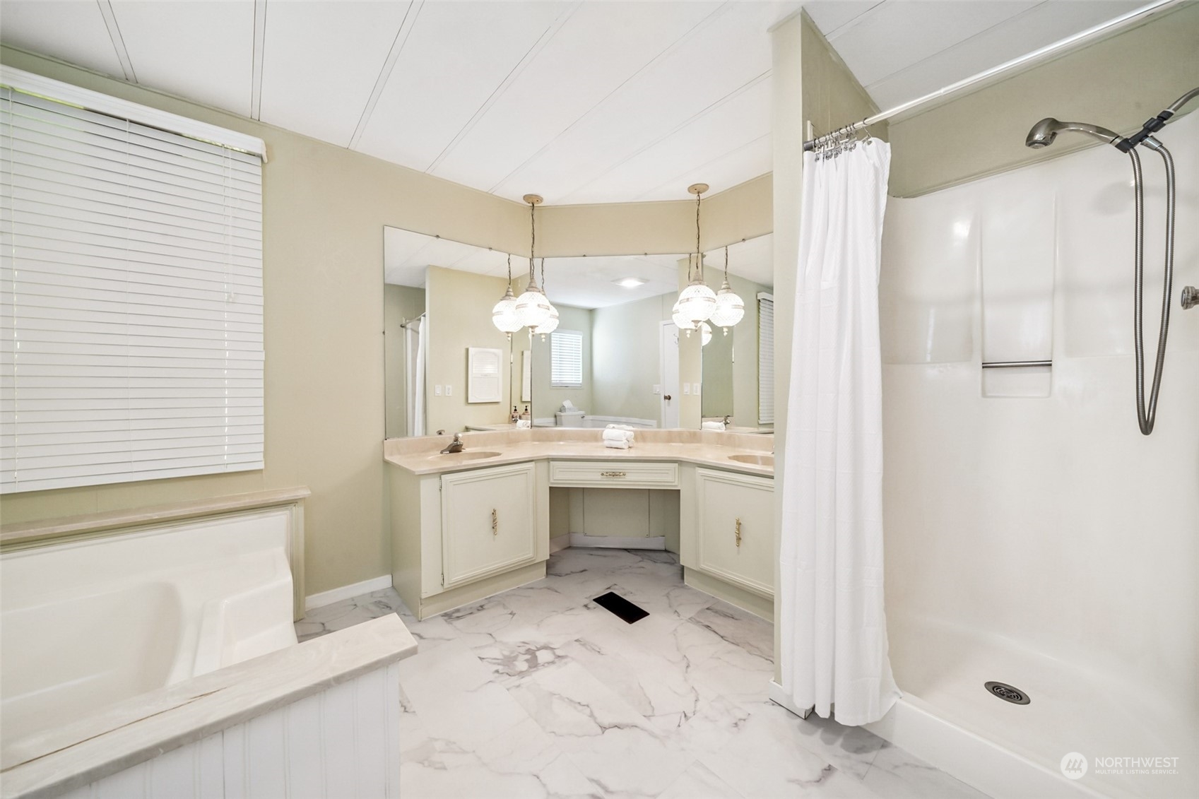 1272 Spruce Drive Enumclaw, WA 98022 - Photo 13 of 23 a bathroom with a double vanity sink mirror and shower