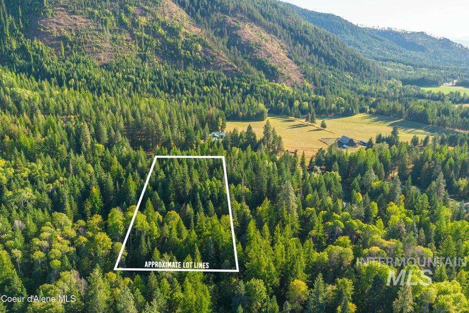 62 Reservoir Road Bonners Ferry, ID 83805 - Photo 12 of 13 Aerial overview of property's location with a forest and property parcel outlined