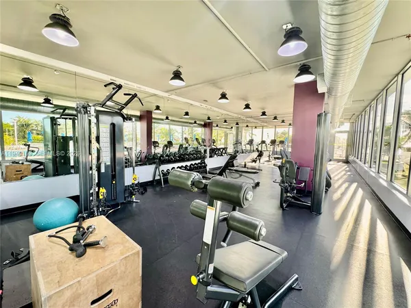 a view of a room with gym equipment