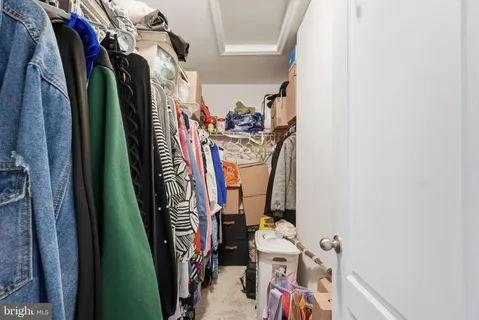 a view of walk in closet with clothes