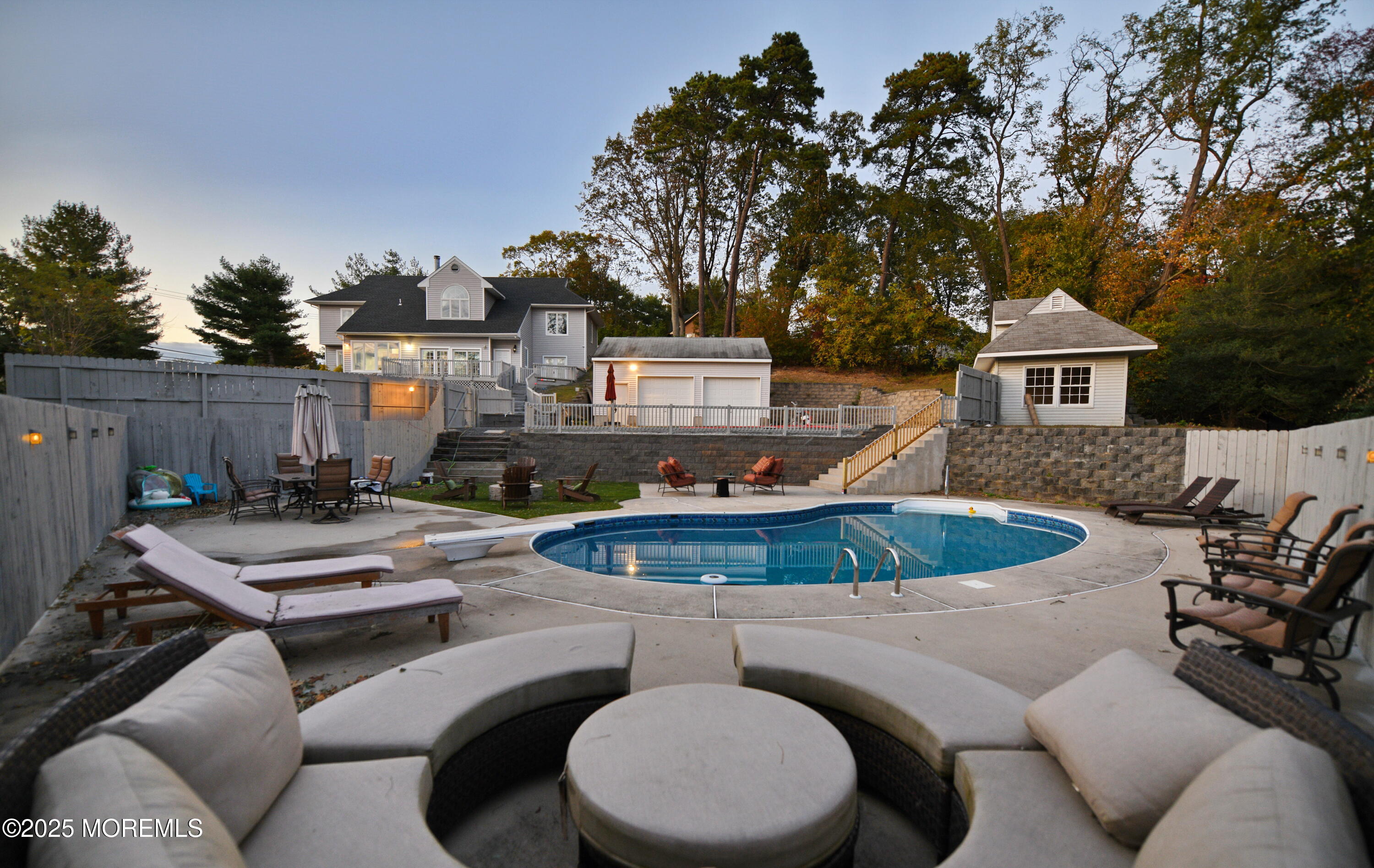a view of a patio in back of house