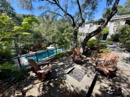 a view of a bench in a garden