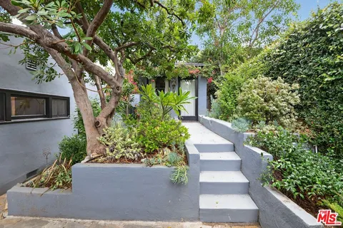 a view of a garden with potted plants