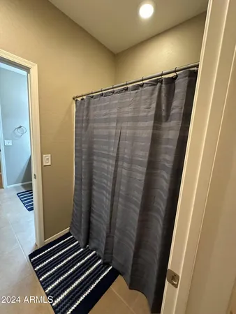 a bathroom with a shower and a toilet
