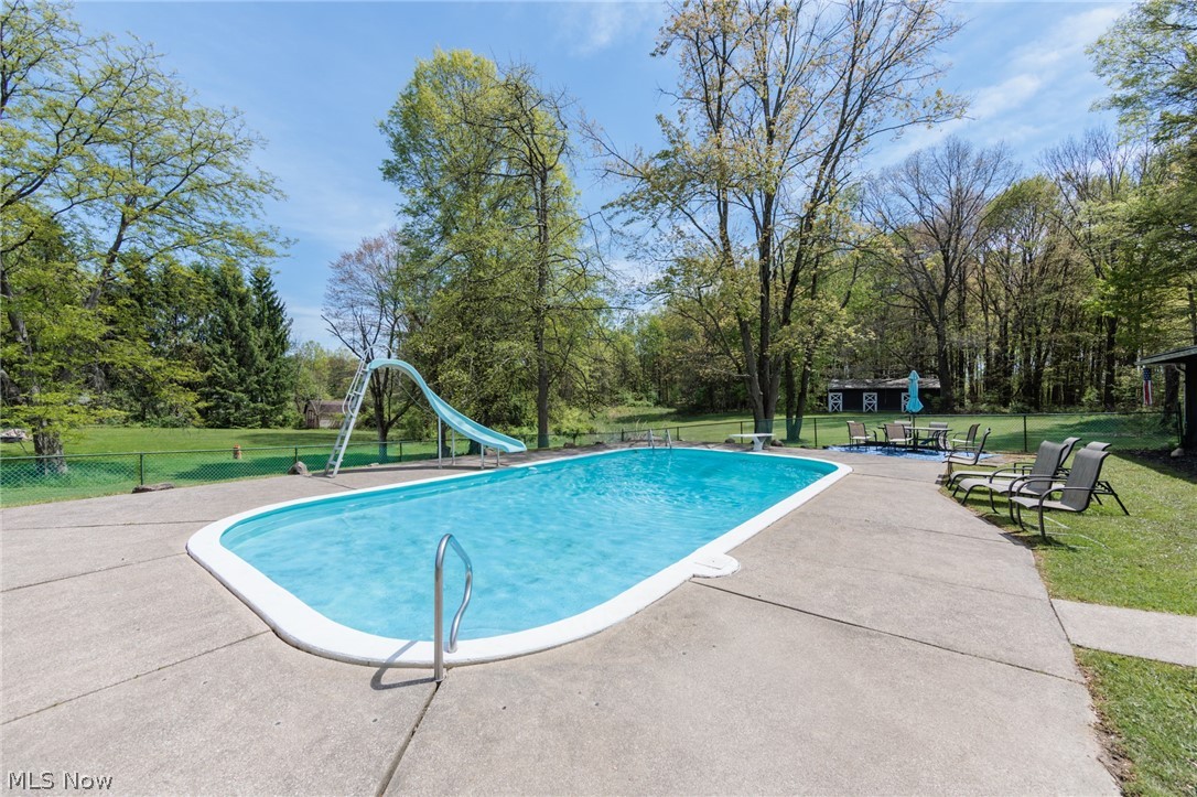 2170 Norton Road Stow, OH 44224 - Photo 4 of 48 Freeform swimming pool with a concrete surround, slide, and integrated steps