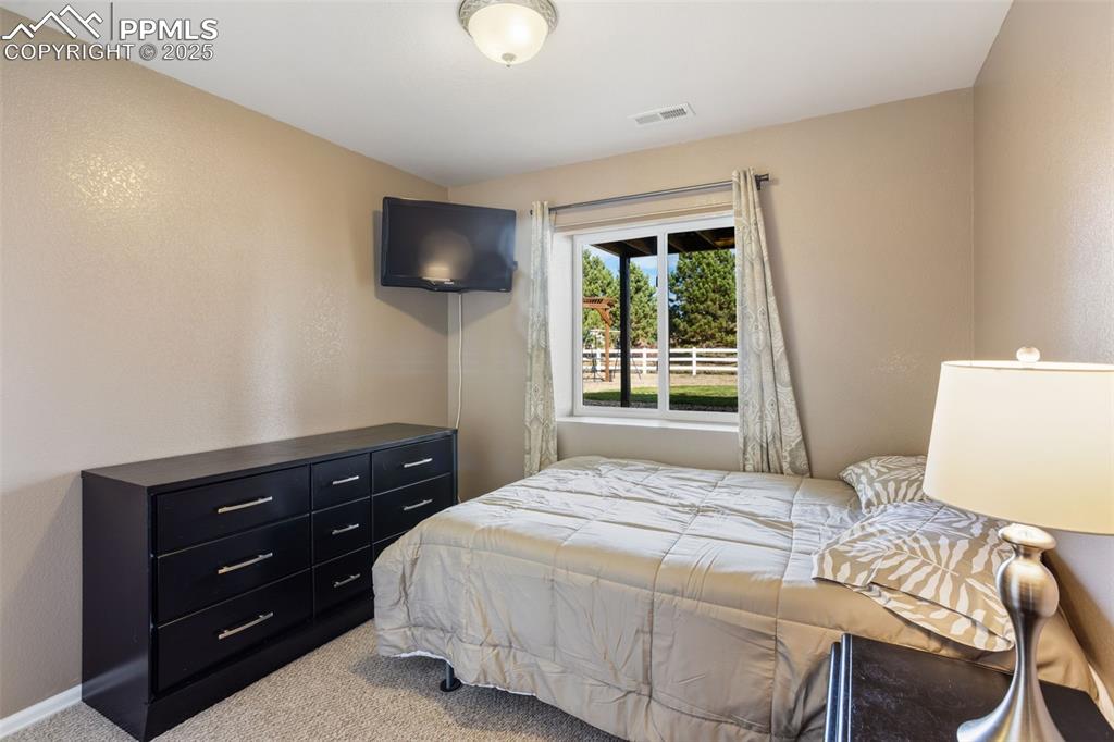 8449 Copenhagen Road Peyton, CO 80831 - Photo 34 of 49 a bedroom with a bed and a flat screen tv