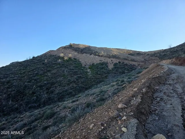a view of a mountain range with trees in the background