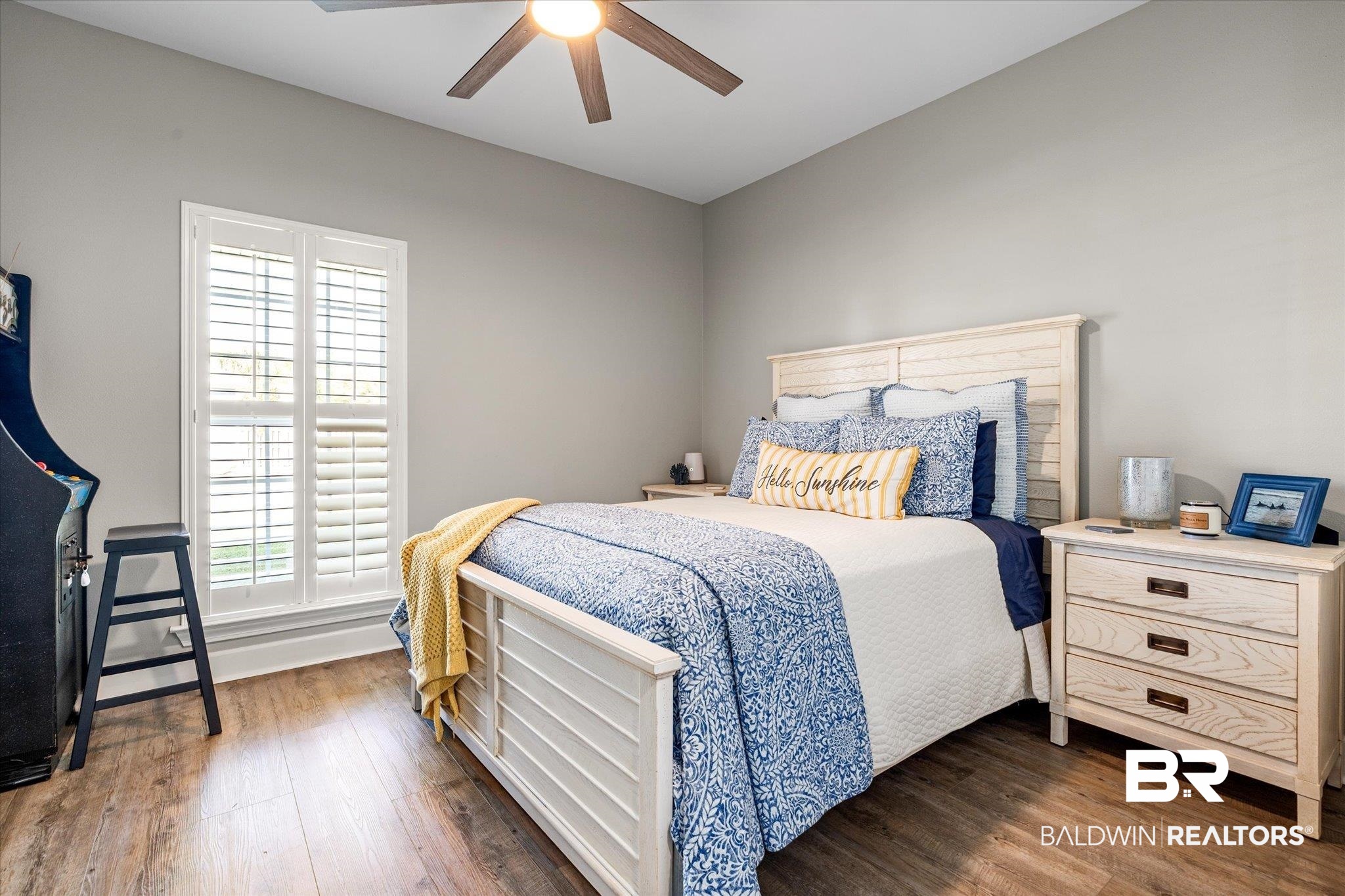 4947 Look Rook Road Orange Beach, AL 36561 - Photo 14 of 24 Bedroom with ceiling fan and dark wood-style floors
