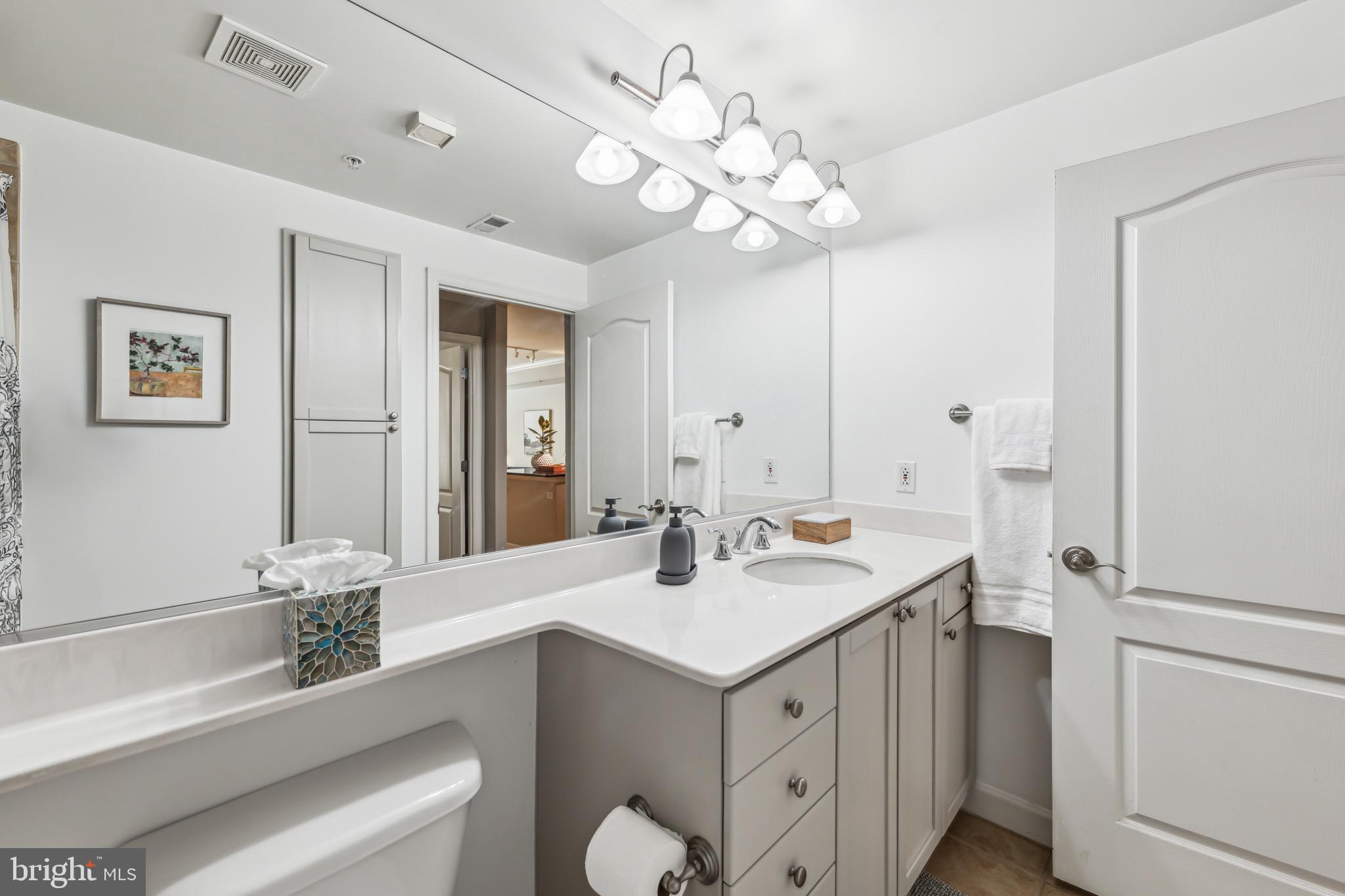 1441 Rhode Island Avenue Northwest, Unit 412 Washington, DC 20005 - Photo 24 of 37 a bathroom with a sink a light fixture a vanity and a mirror