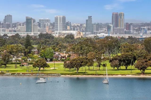 a view of a city with tall buildings