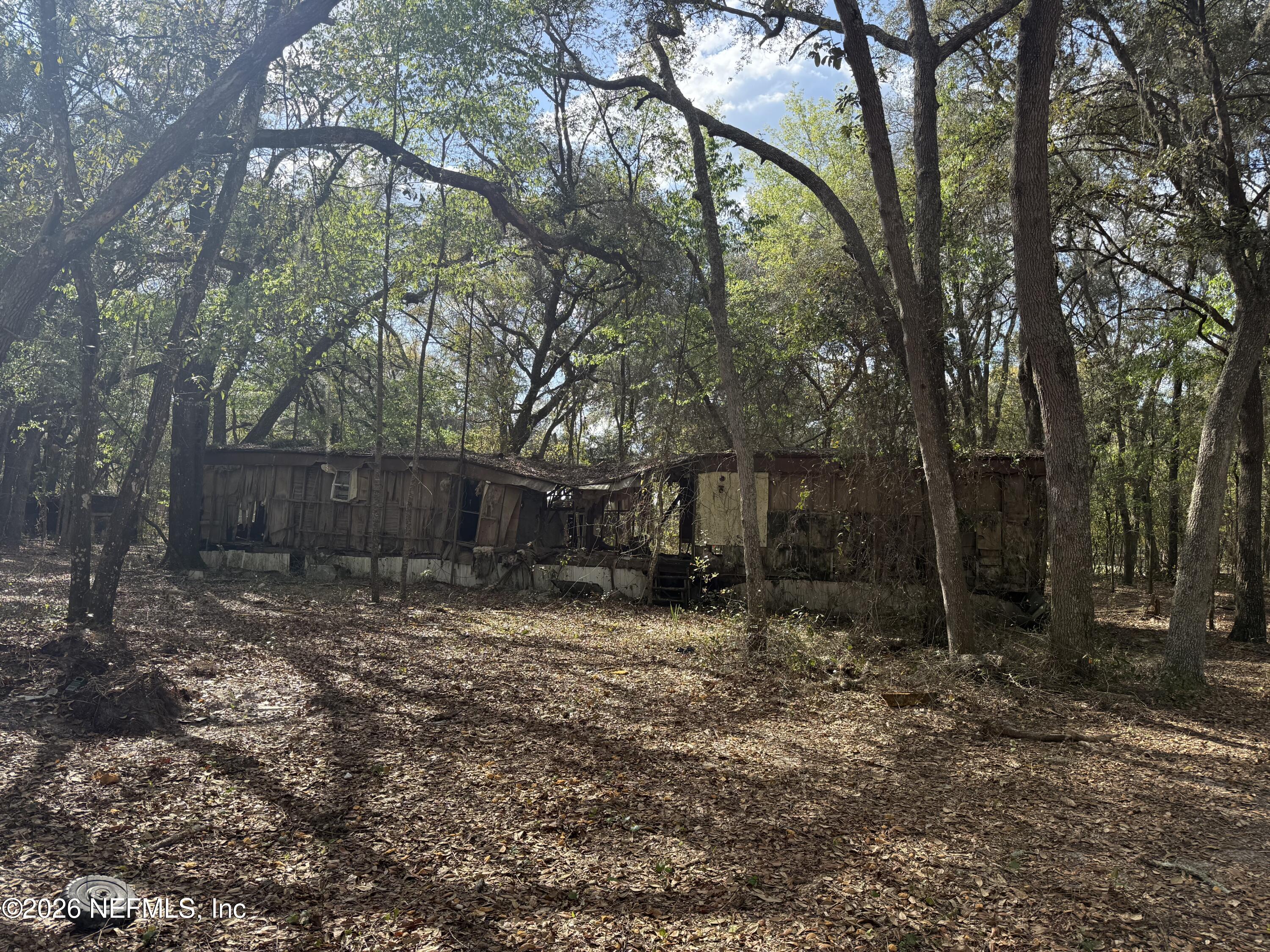 9094 Southeast 50th Avenue Hampton, FL 32044 - Photo 10 of 17 a view of a backyard with large trees and wooden fence