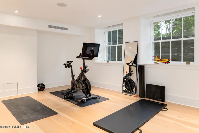 a view of a room with gym equipment