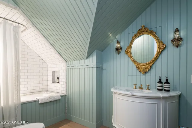 a bathroom with a sink a mirror and a toilet