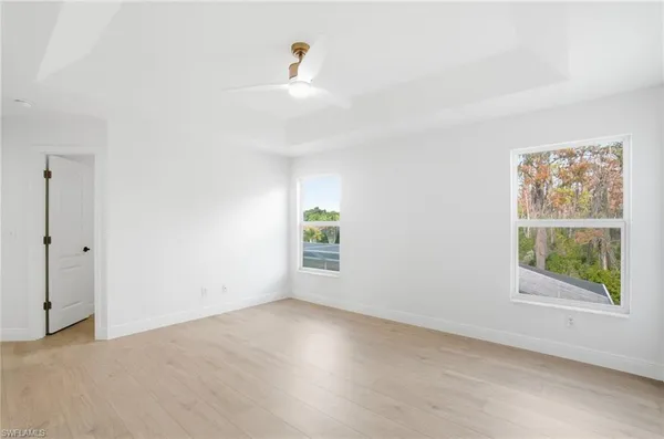 an empty room with a bathroom