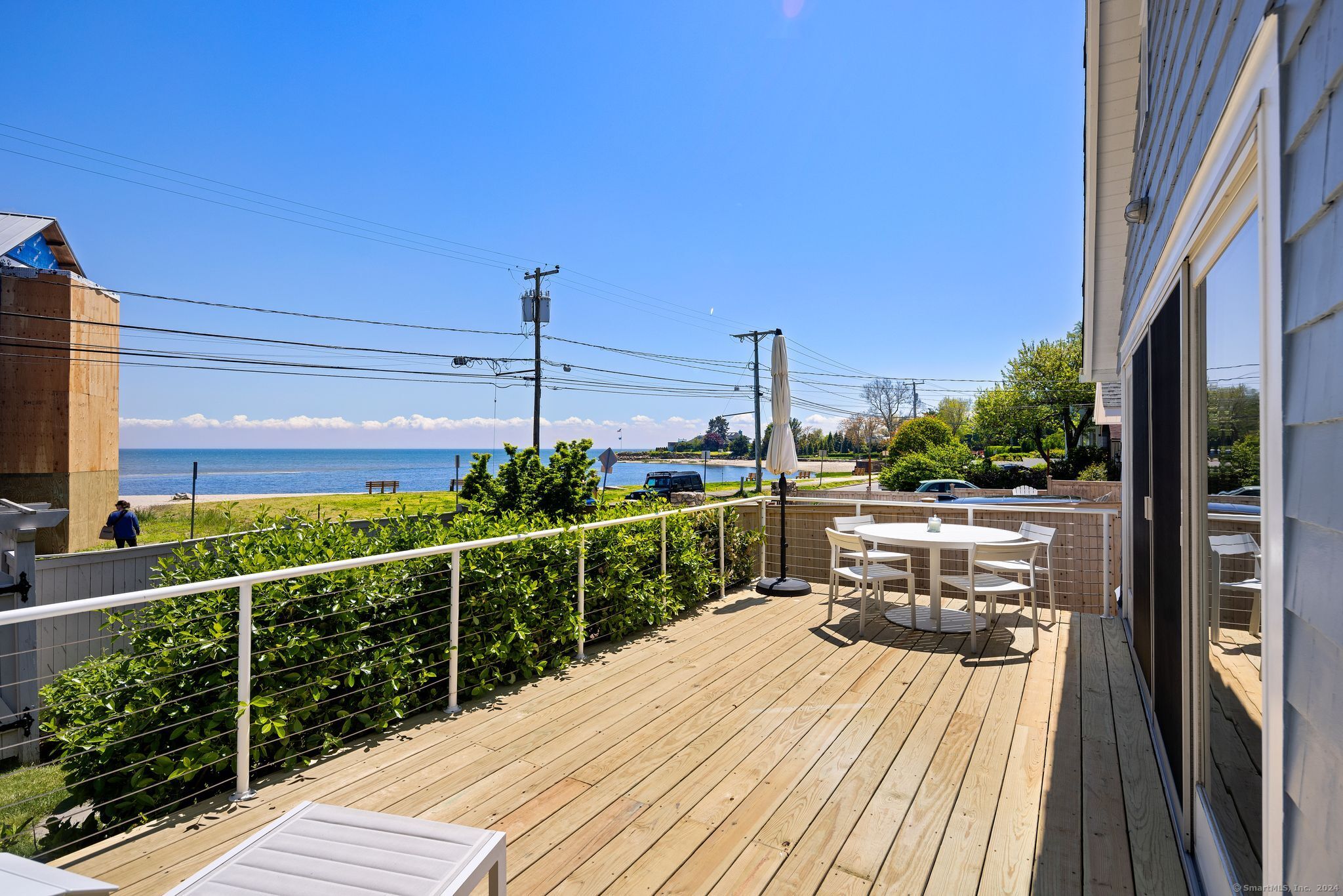 a view of balcony with furniture
