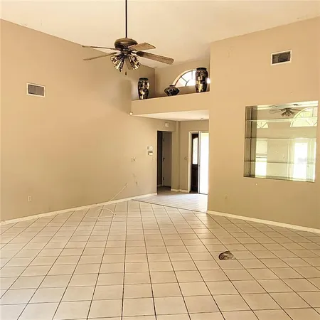 a view of a room with a window