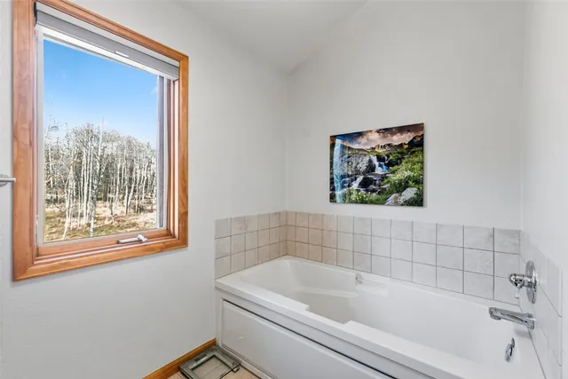 a bathroom with a bathtub and window