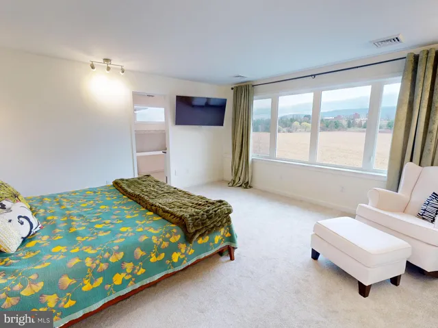 a bedroom with a bed and a couch