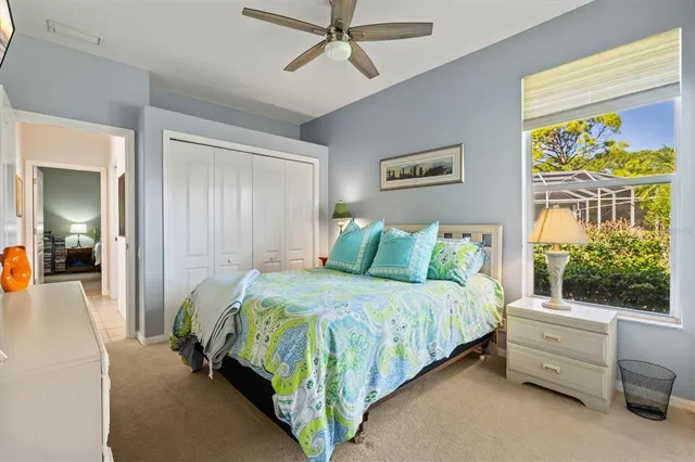 a view of a lake with a garden