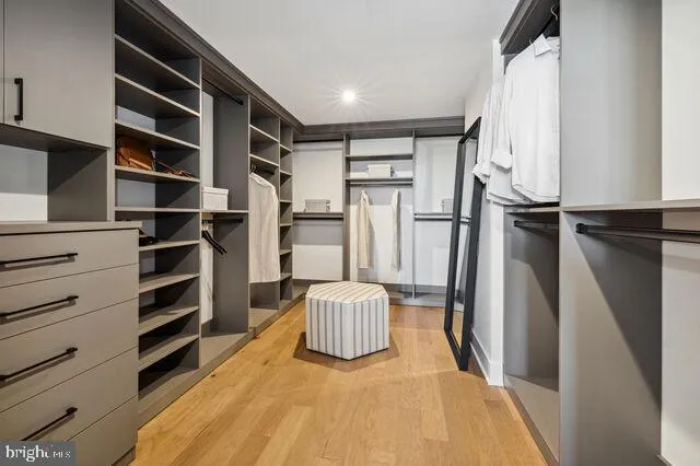 a view of walk in closet with empty racks