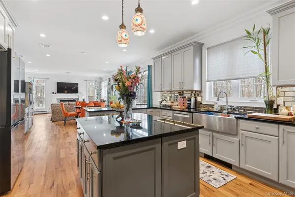 a kitchen with counter space cabinets and appliances