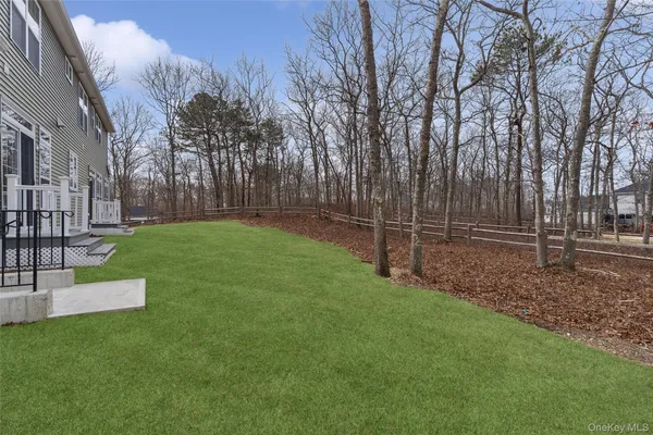 a view of a park with large trees