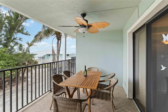 a view of a porch with a slide