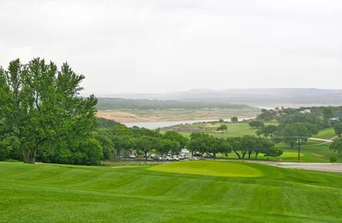 a view of a big yard with a large trees