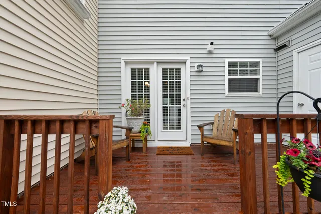 a porch with seating space