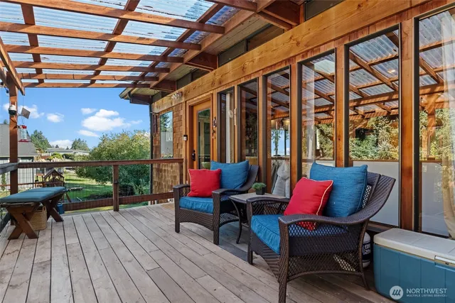 a view of balcony with a potted plant