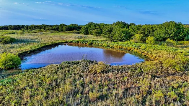 a view of a lake with a yard