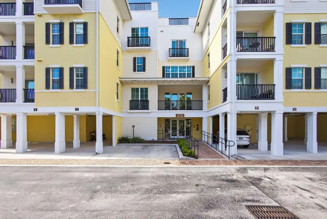 a front view of a multi story building