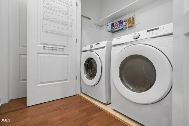 a utility room with dryer and washer