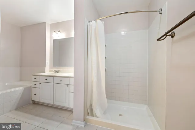 a bathroom with a bathtub shower sink vanity and a toilet