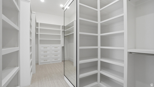 1682 North 1950 W Street, Unit 9 Provo, UT 84604 - Photo 36 of 84 Custom closet system featuring extensive shelving, built-in drawers with modern hardware, and a full-length mirrored door