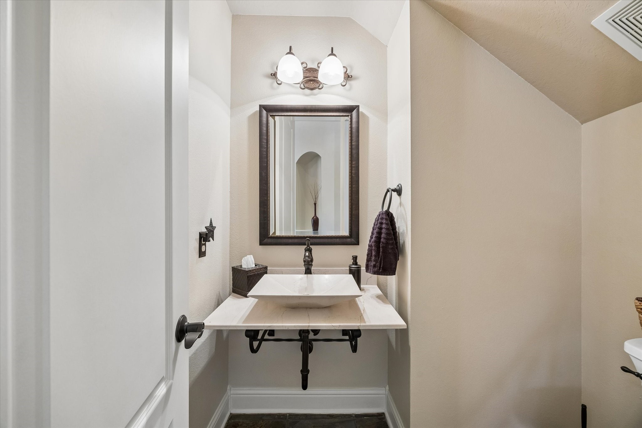 3902 Trailstone Lane Katy, TX 77494 - Photo 20 of 50 This stylish powder bath adds a touch of personality with a vessel sink, framed mirror, elegant lighting, and designer finishes that make even the smallest spaces feel thoughtfully finished.