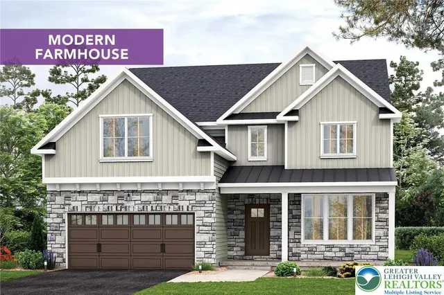 a view of a house with a yard and potted plants