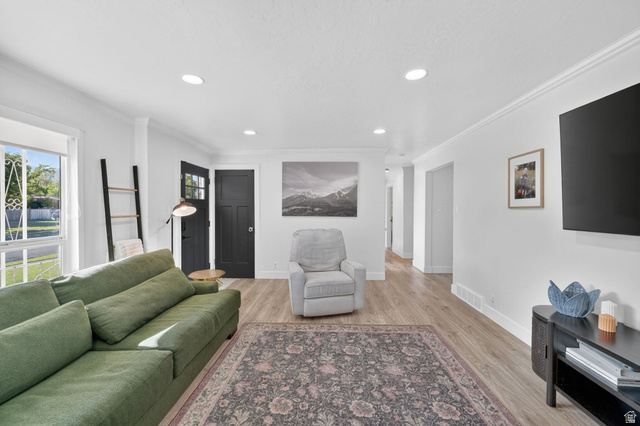 66 South 425 West Bountiful, UT 84010 - Photo 5 of 25 Open-concept living space featuring wood-finish flooring, recessed lighting, and white baseboards