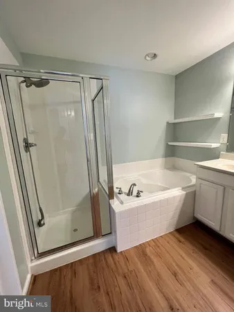 a bathroom with a tub shower and sink
