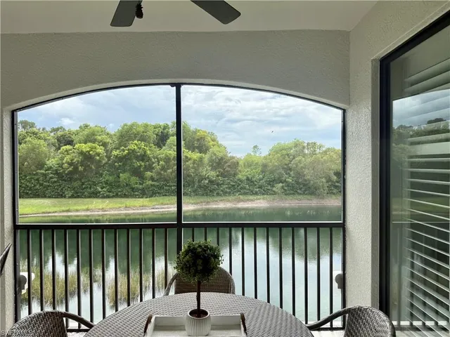 a view of a balcony from a window