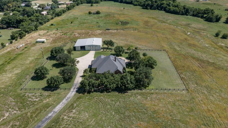 an aerial view of a house