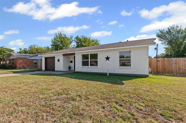 a view of a backyard with plants and a tree
