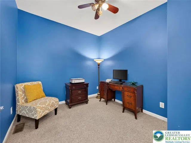 a workspace with furniture