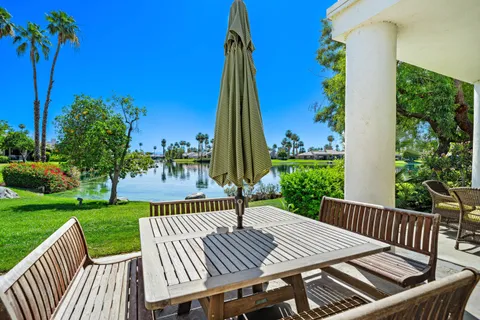 a view of a patio with a table