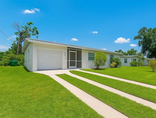 a view of a house with a backyard