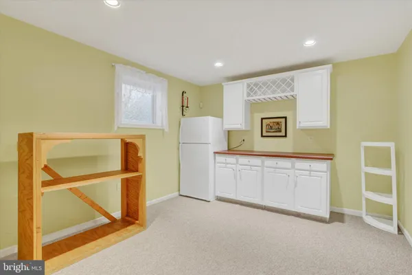 a room with table and workspace