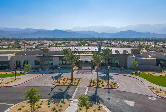 21 Riesling Rancho Mirage, CA 92270 - Photo 40 of 53 an aerial view of a house with swimming pool and mountain view