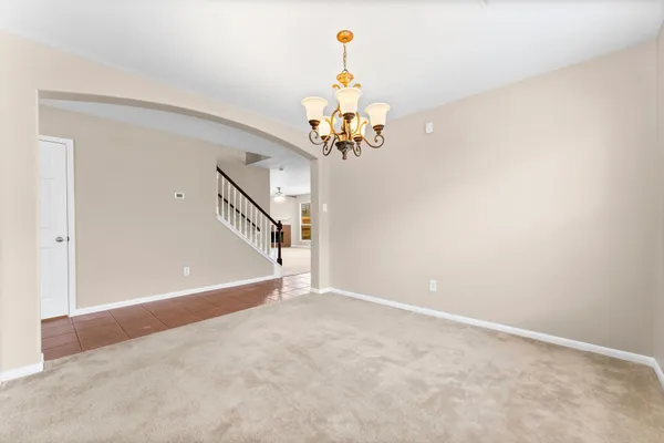 a view of a chandelier in a room