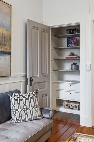 a view of dresser and window